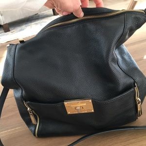 Michael Kors black leather hobo bag w gold zippers